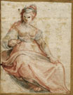 Anonymous Artist, 16th century , Female Figure, black and red chalk
